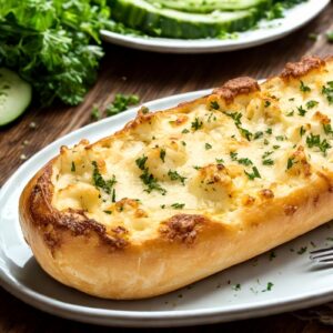 Хрустящий багет, запеченный в печи с сыром и овощами